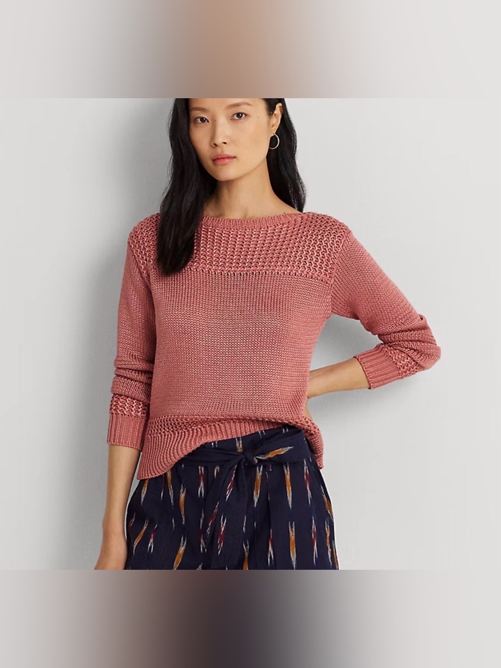 Ralph Lauren Cotton-Blend Boatneck Sweater Ribbed boatneck Medium Relax Fit.
